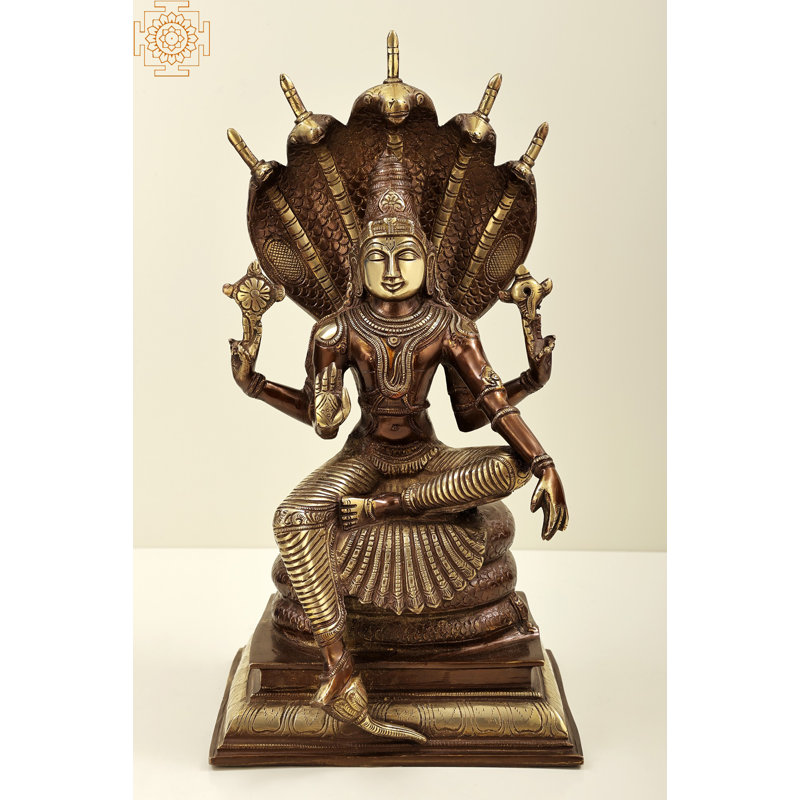 Vishnu de laiton, assis sur Sheshanaga, Brun
