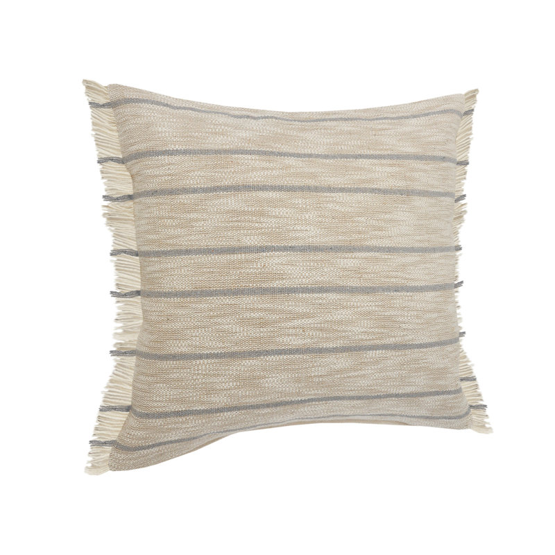 Coussin à fermeture éclair 20 po x 20 po taupe et bleu jute