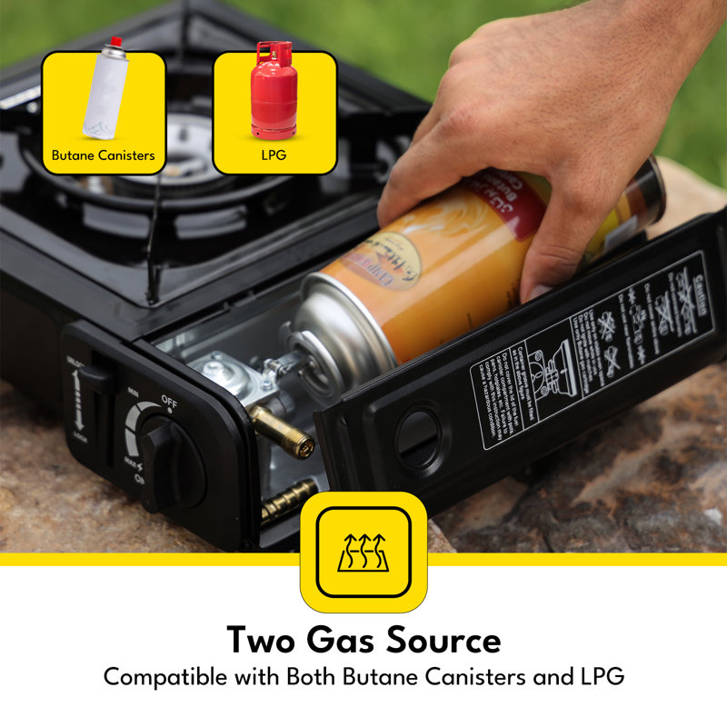 Krypton Portable Gas Stove - Stainless Steel Top, Dual Safety Valve, Over-Pressure Protection - Camping Stove - Plastic Case, Die-Cast Aluminium Burner, Butane Gas - Outdoor and Indoor