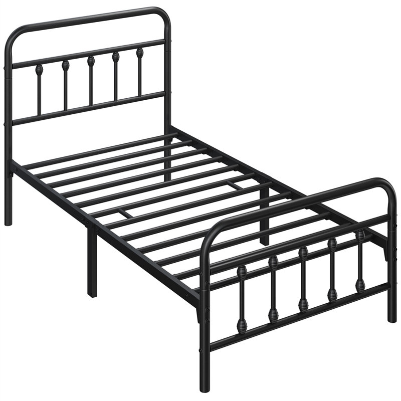 Metal Bed Frame with Vintage Headboard, Single (3'), Black