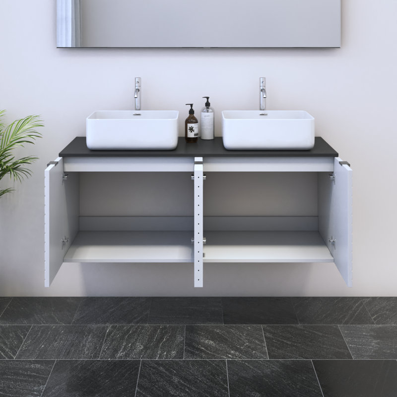 Meuble-lavabo double 47,2 po avec comptoir Karaya, Noir