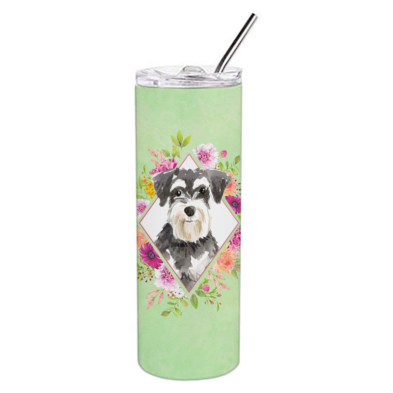 E23BF9F8391D466E9CA4F8DFEBD9A7DB de verre 20 oz à double paroi en acier inoxydable chiot, Gris Schnauzer, Vert