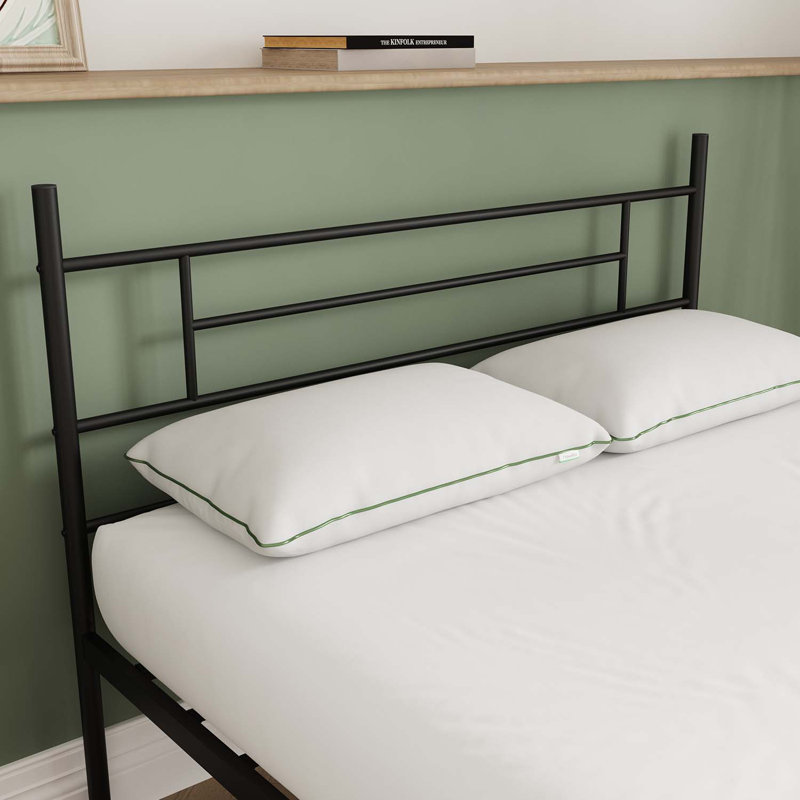 14" Metal Platform Bed with Headboard, Black, Full