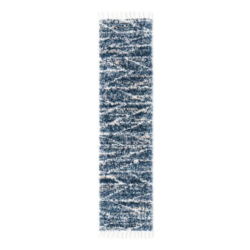 Tapis géométrique bleu / gris / blanc Abrahams, Tapis de couloir 2 pi x 8 pi