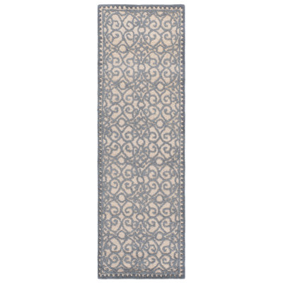 Burgettstown Hand Tufted Wool/Cotton Damask Rug in Beige/Gray