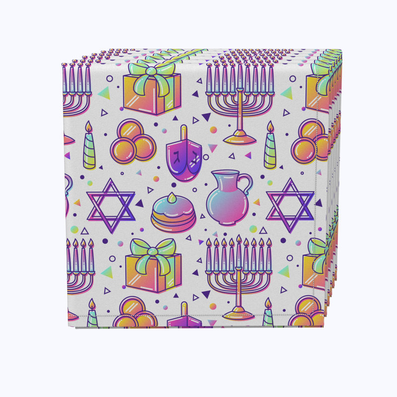 Polyester Geometric Square Napkin, Purple Tint Hanukkah