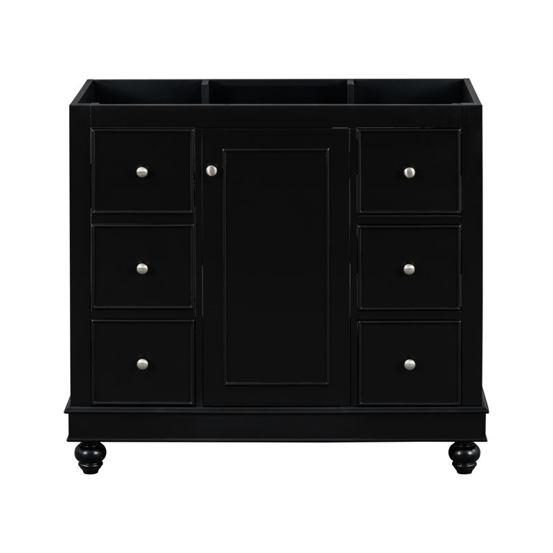 Armoire de salle de bain 36 po en bois massif noir avec 4 tiroirs et 1 porte