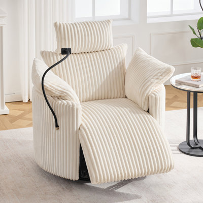 37'' Wide Swivel Manual Recliner Rocking Chair With Adjustable Backrest And Footrest, Glider Reclining Chair With Phone Holder
