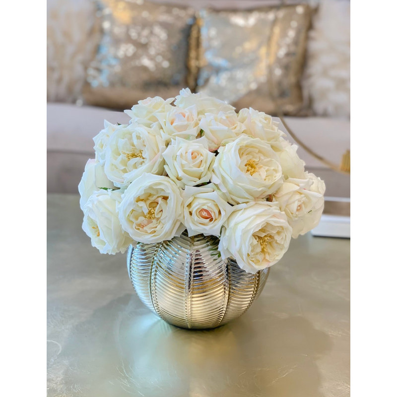 Grandes tiges de rose REAL TOUCH - roses anglaises crème / ivoire dorées pour la décoration intérieure