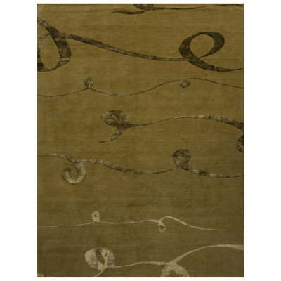 Tapis rectangulaire doré / ivoire / brun en soie / laine noué à la main