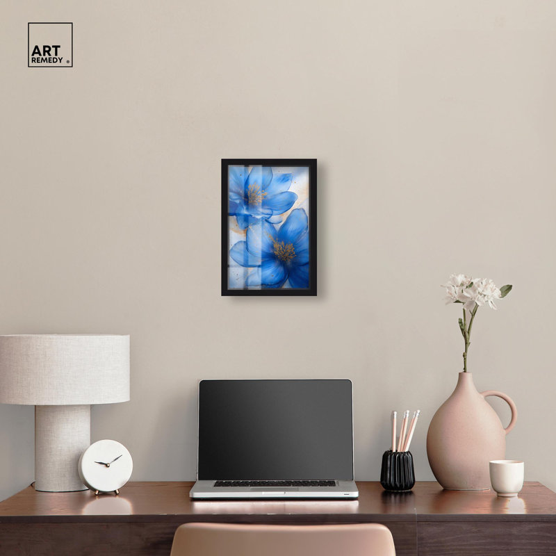 «Twilight Teal Tint II Shadowbox Print Flower» par Art Remedy, H 16 po x l 11 po, Noir
