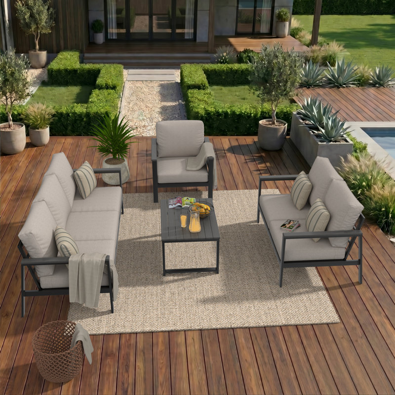 Townsend 4 Piece Sofa Seating Group with Sunbrella® Cushions, Cast Silver Sunbrella®