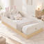 Lit plateforme simple tapissier avec coussins pour animaux, sacs de rangement et garde-corps, aucun sommier nécessaire, beige-1758231787