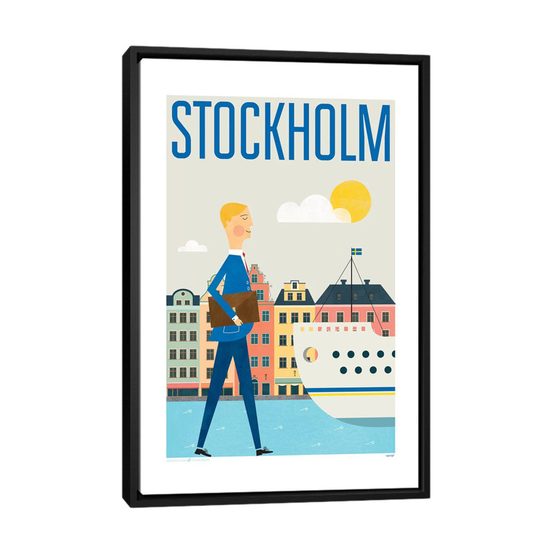 «Stockholm», impression sur toile, H 26 po x l 18 po x P 1,5 po, Toile avec cadre noir, Pas de tapis