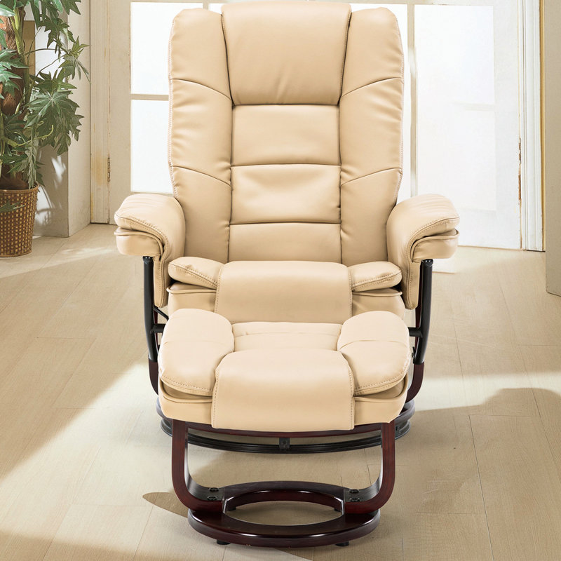 Shebeen Faux Leather Swivel Recliner, BeigeNew