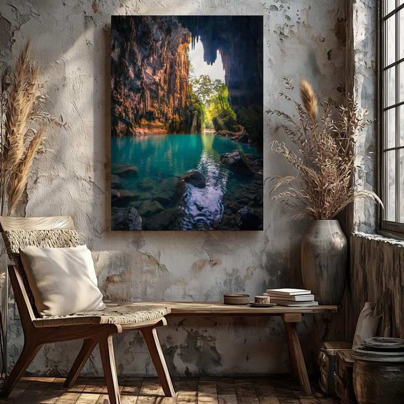 Toile, art de la grotte sous-marine à couper le souffle illuminée par des arbres éthériques d'art mural, H 30 po x l 30 po