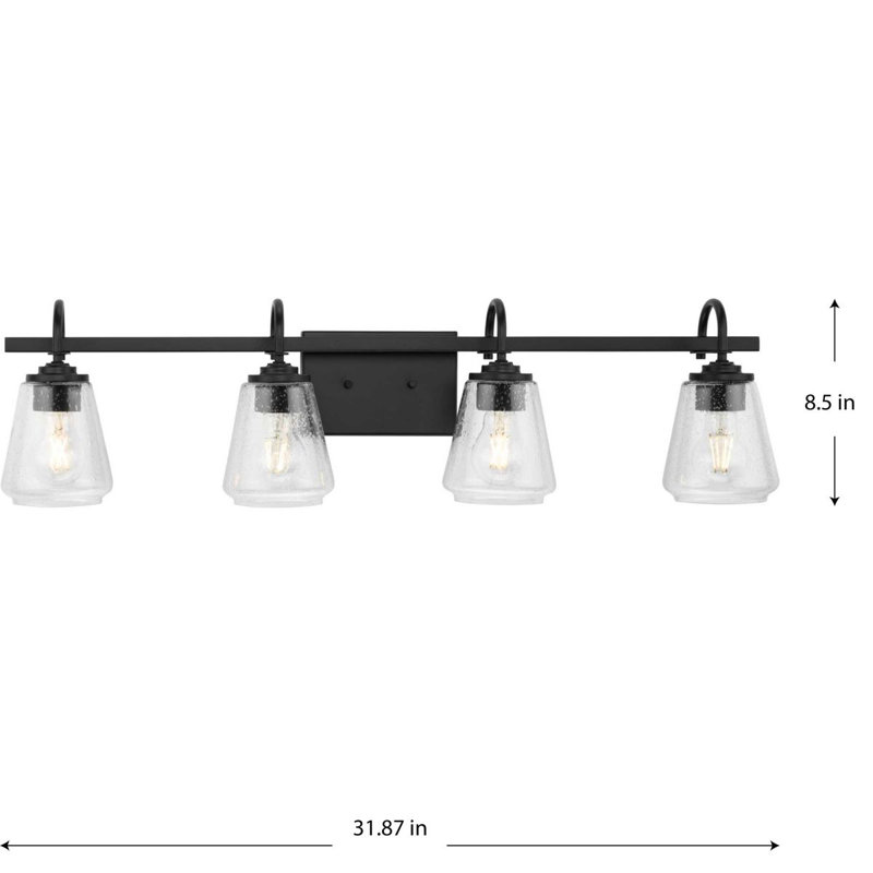 Martenne 32" Matte Black and Seeded Glass 4-Light Vanity Fixture