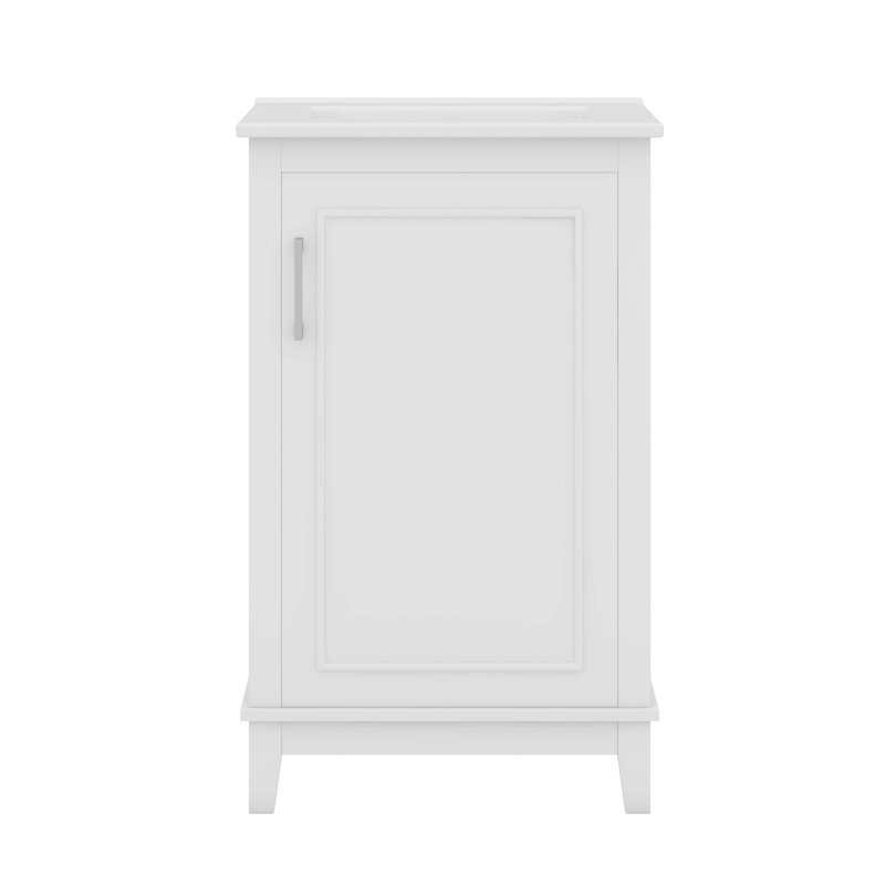 Modern Small Bathroom Vanity Cabinet With Ceramic Basin, White