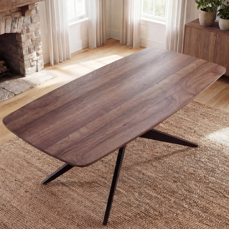 Table de salle à manger 69,3 "à piédestal rectangulaire avec structure en métal pour 4 à 6 personnes, Noyer