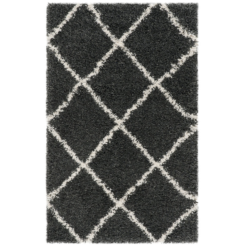 Tapis à poil long Humberto Hudson, Gris foncé / ivoire, Rectangle 2 pi 3 po x 3 pi 9 po