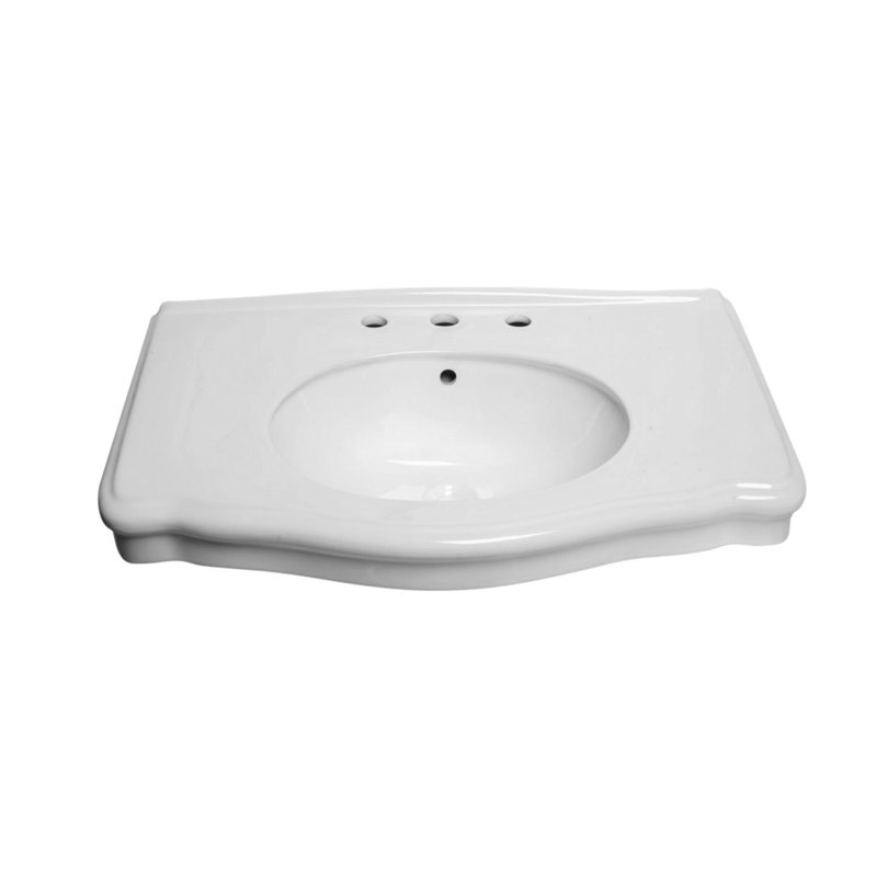 Lavabo de salle de bain rectangulaire avec trop-plein en porcelaine vitreuse
