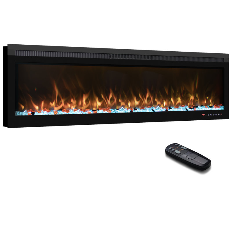 Linear Recessed-In Electric Fireplace With Remote Control, Adjustable Heat & Timer, 17.72" H x 72" W x 6.3" D