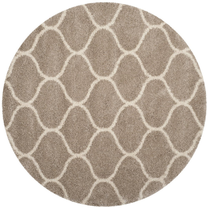 Tapis bleu marine / ivoire Darrold, Rond 7 pi, Beige / Ivoire