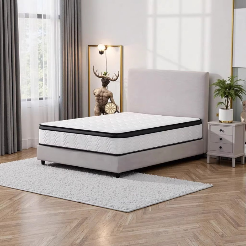 Matelas à ressorts ensachés de 12 pouces - mi-ferme avec mousse viscoélastique gélifiée pour le soutien de la colonne vertébrale et le soulagement de la pression, l'isolation des mouvements et la base antidérapante, comprimé pour une installation facile