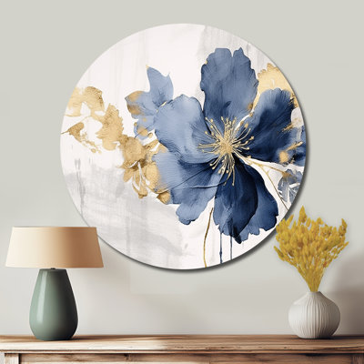 Hibiscus bleu et blanc, fleurs d'harmonie tropicale I - art floral rond en métal