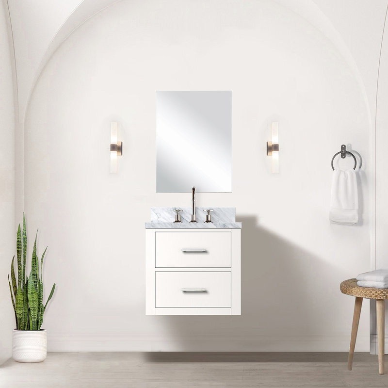 Ensemble de meuble-lavabo de comptoir en acrylique blanc avec robinet et Miroir - meuble-lavabo 20 po x l 20 po x P 18 po, inclus