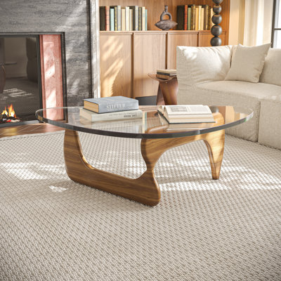 Abstract 51 "Mid-Century  Premium Triangle Glass Top Coffee Table With Solid Wood Base