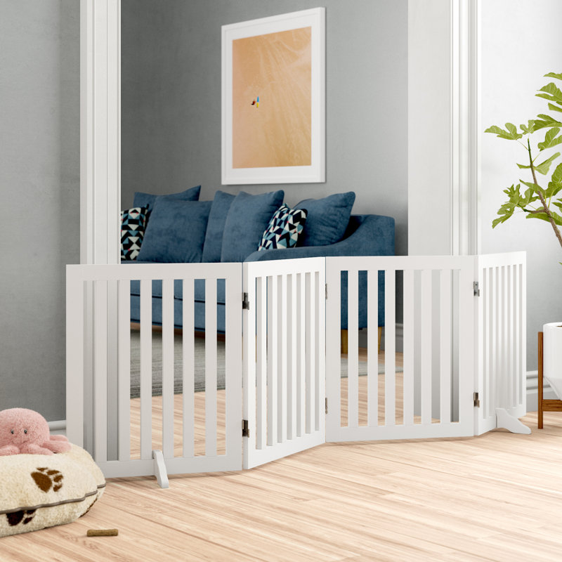 Wood Free Standing Pet Gate, 60.96cm H x 203.2cm W x 1.8cm D , White