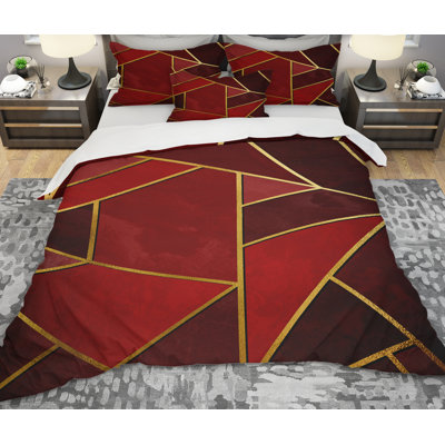 Abstract Duvet Cover Set - Designart Triangular Over Background of Shades