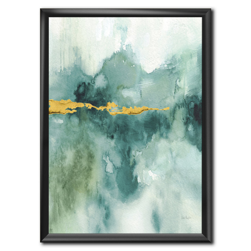 Impression d'aquarelle bleue avec cadre doré, H 46 po x l 36 po x P 1,5 po, Cadre noir