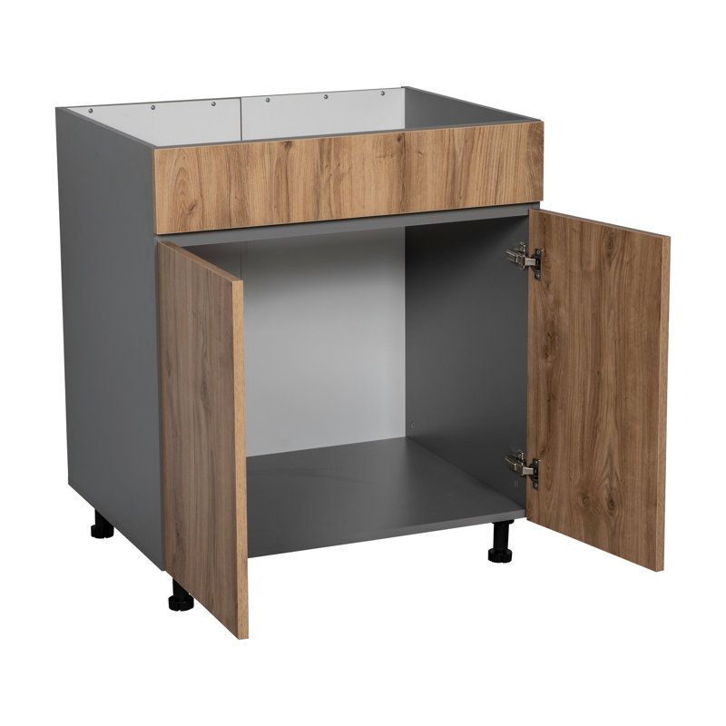 Armoires de base 30 po - Double porte haute - Gris, H 34,5 po x l 30 po, Teck naturel