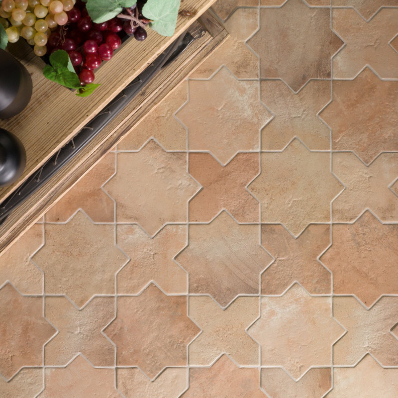 Parma Star and Cross 6" Terracotta Look Porcelain Tile, Cotto