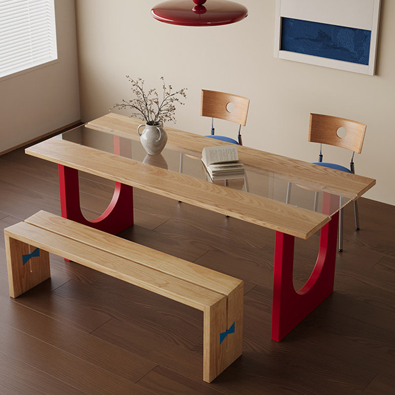 Bureau en verre trempé Creative Design, 29.52" H x 70.86" W x 31.49" D, Transparent / Rouge