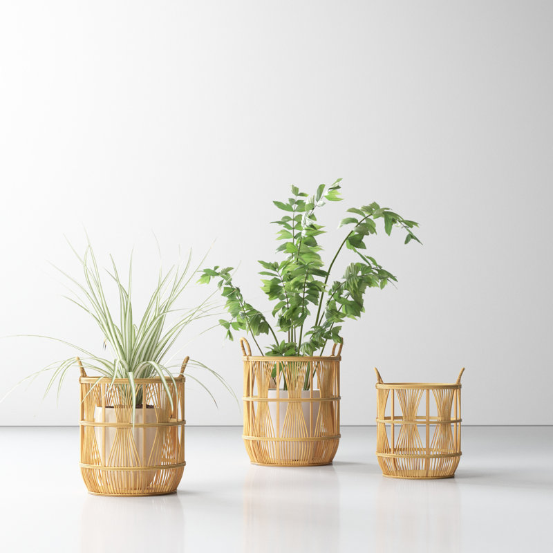 Handmade Bamboo Basket With Handles - Set of 3