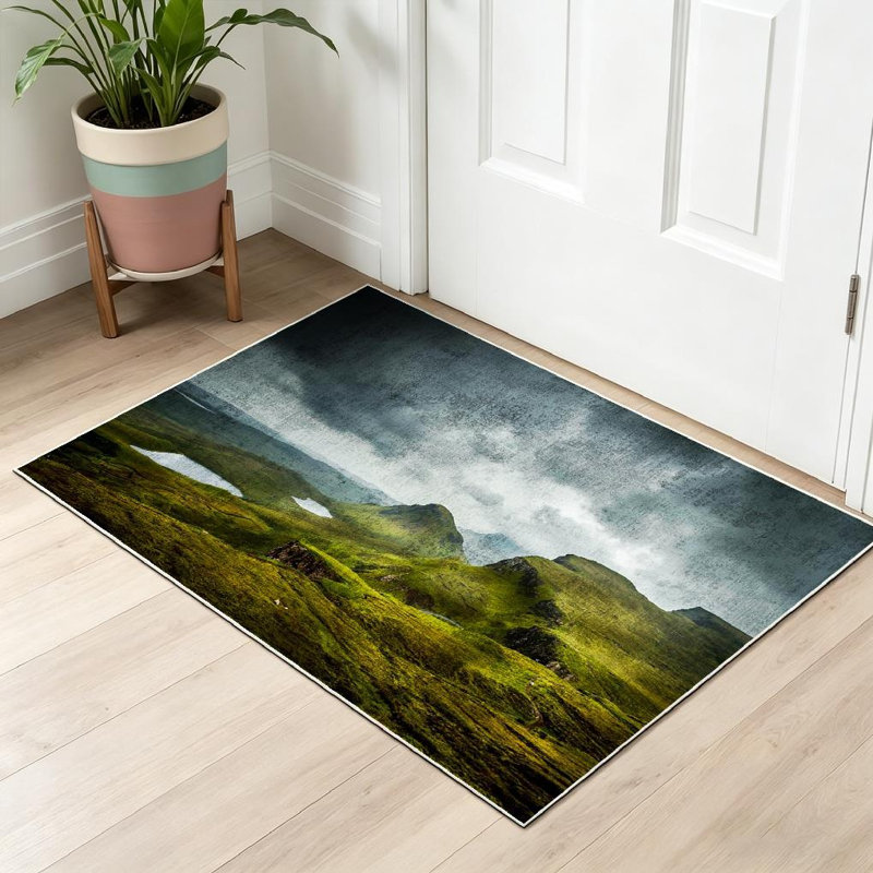 Magnifique tapis d'intérieur vert lavable à la machine, Rectangle 32 po x 47 po