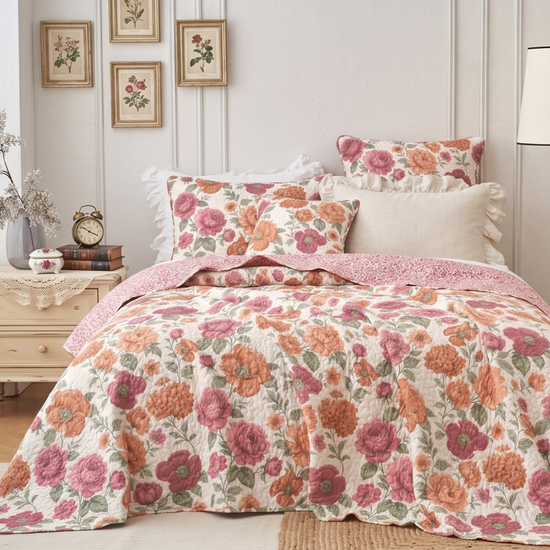 Ensemble de couvre-lit réversible Terracotta Rose Garden, Lit double