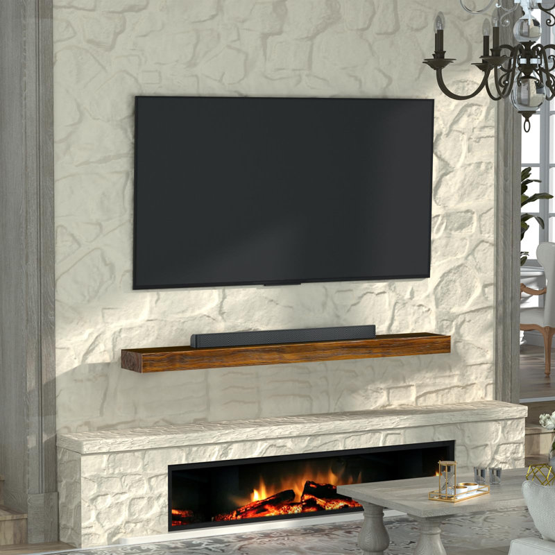 Reclaimed Wood Floating Fireplace Mantel Shelf, Handcrafted Solid Wood Wall Mounted Display Shelving, 3" H x 8" W x 48" D