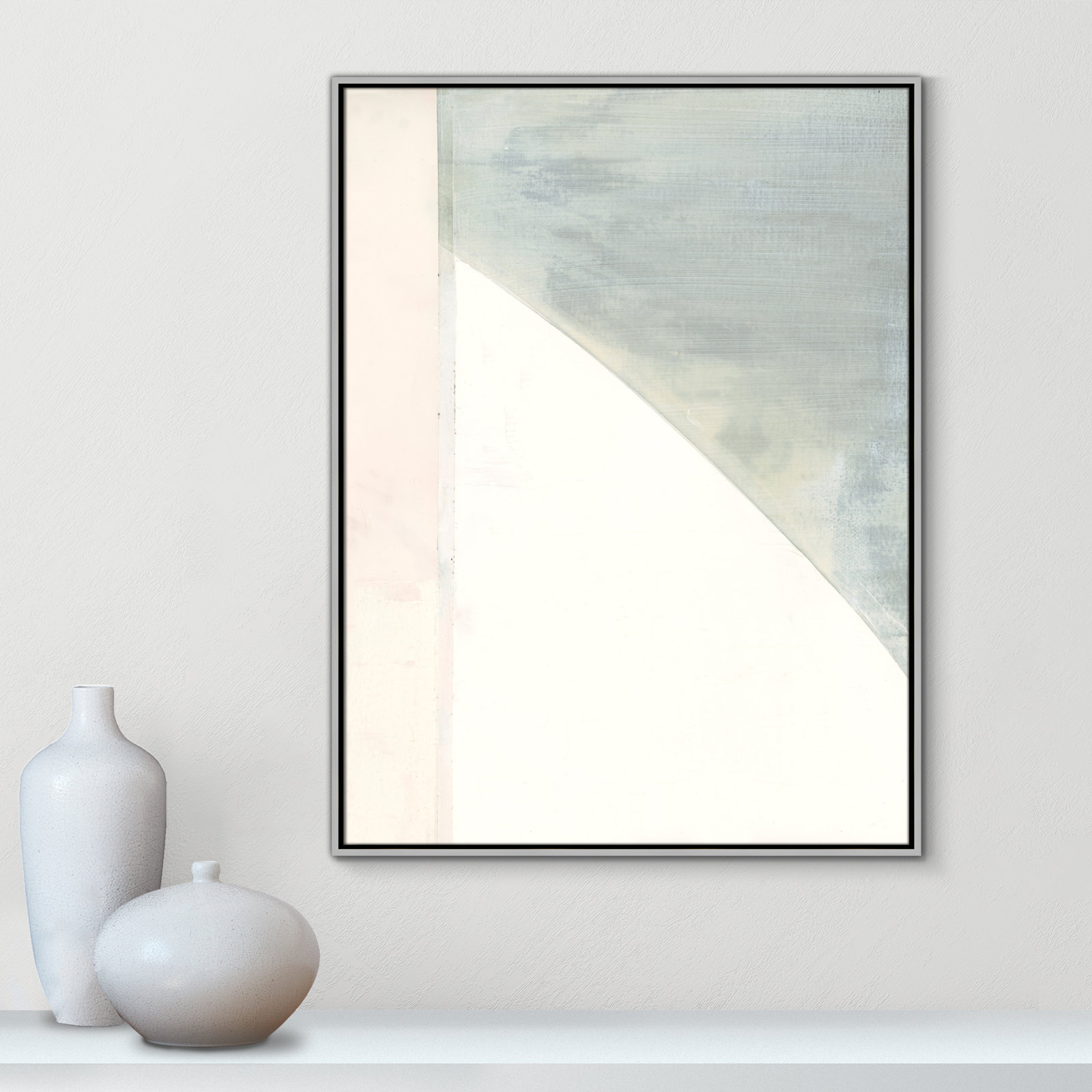 Alexandria "In Neutral I" Painting by Cartissi, 41.5" H x 31.5" W x 2" D, Silver Framed Canvas