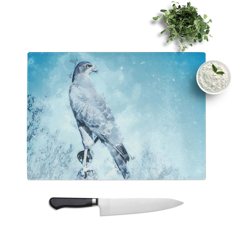 Glass Falcon Bird With A Winter Scene in Abstract Chopping Board, 28.5 cm W x 20 cm L