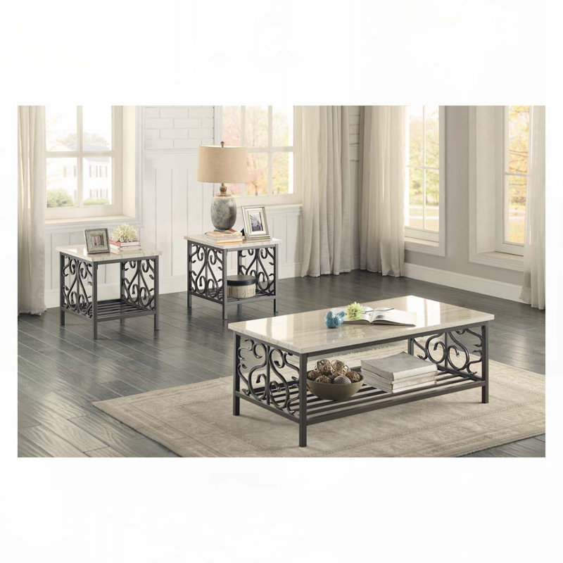 Table basse avec plateau en faux marbre