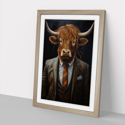 Highland Cow In A Suit Painting No.2 - Single Picture Frame Print on Wood