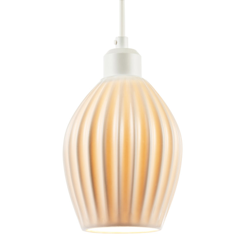 Curvy White Gloss Ceramic Pendant Lamp Shade With Line Rippled Body By 