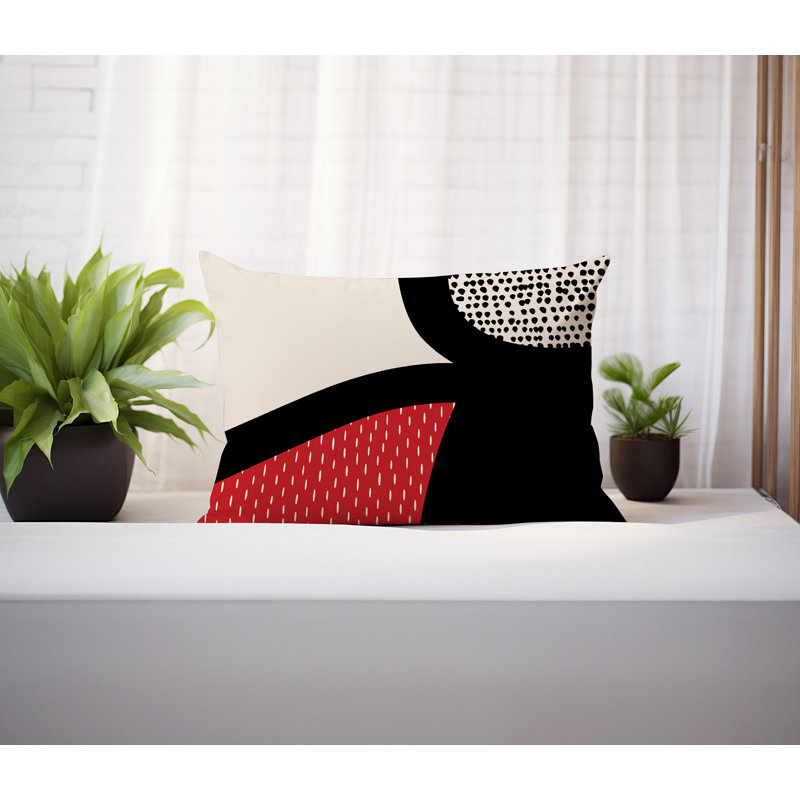 Coussin lombaire réversible intérieur / extérieur Vikka, H 18 po x l 25 po, Rouge / noir / blanc cassé