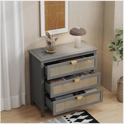 3 Drawer Cabinet,Natural rattan,American Furniture,Suitable for bedroom, living room, study