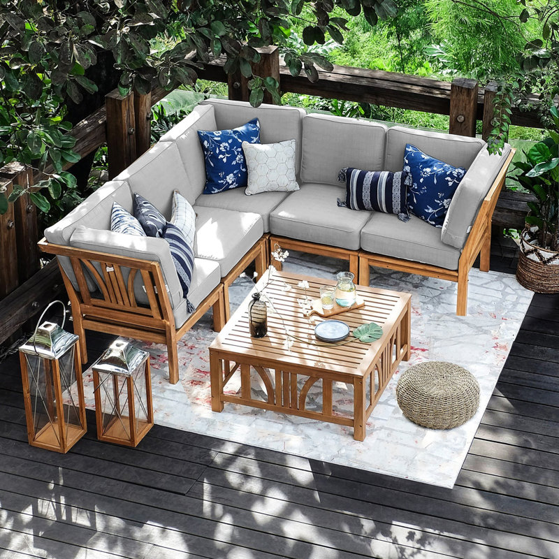 Malena Teak Outdoor Seating Group with Cushions, Beige