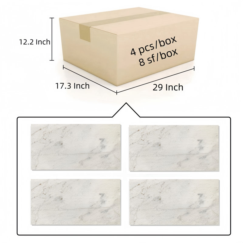  Carrelage mural en marbre naturel, pierre cannelée 3D texturée FS, marbre véritable, boîte de 4 pièces, blanc